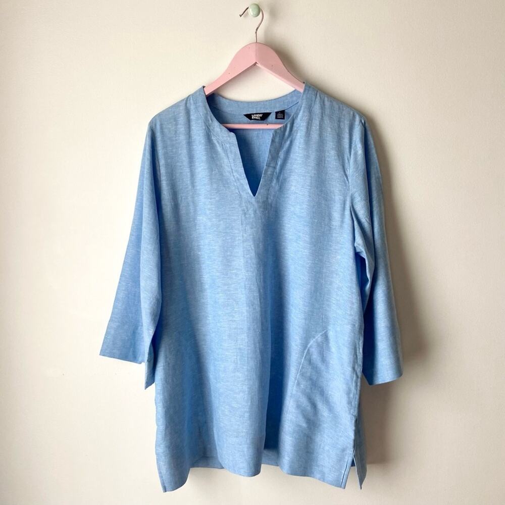 Lands’ End Light Blue V-Neck Tunic Top